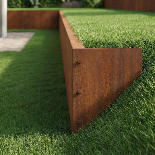 Endplatte für Stützmauer aus Cortenstahl