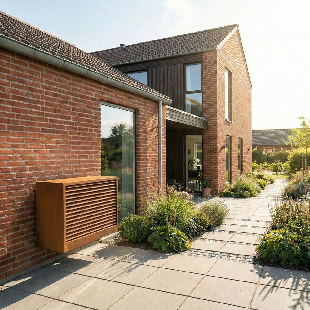 Wärmepumpenabdeckung aus Cortenstahl, geriffeltes Modell