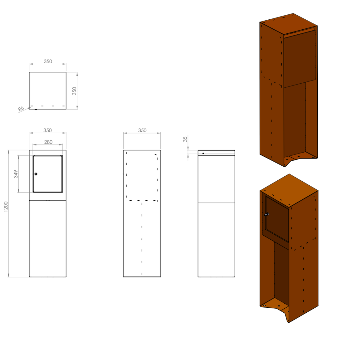 Briefkasten aus Cortenstahl - Design Modell